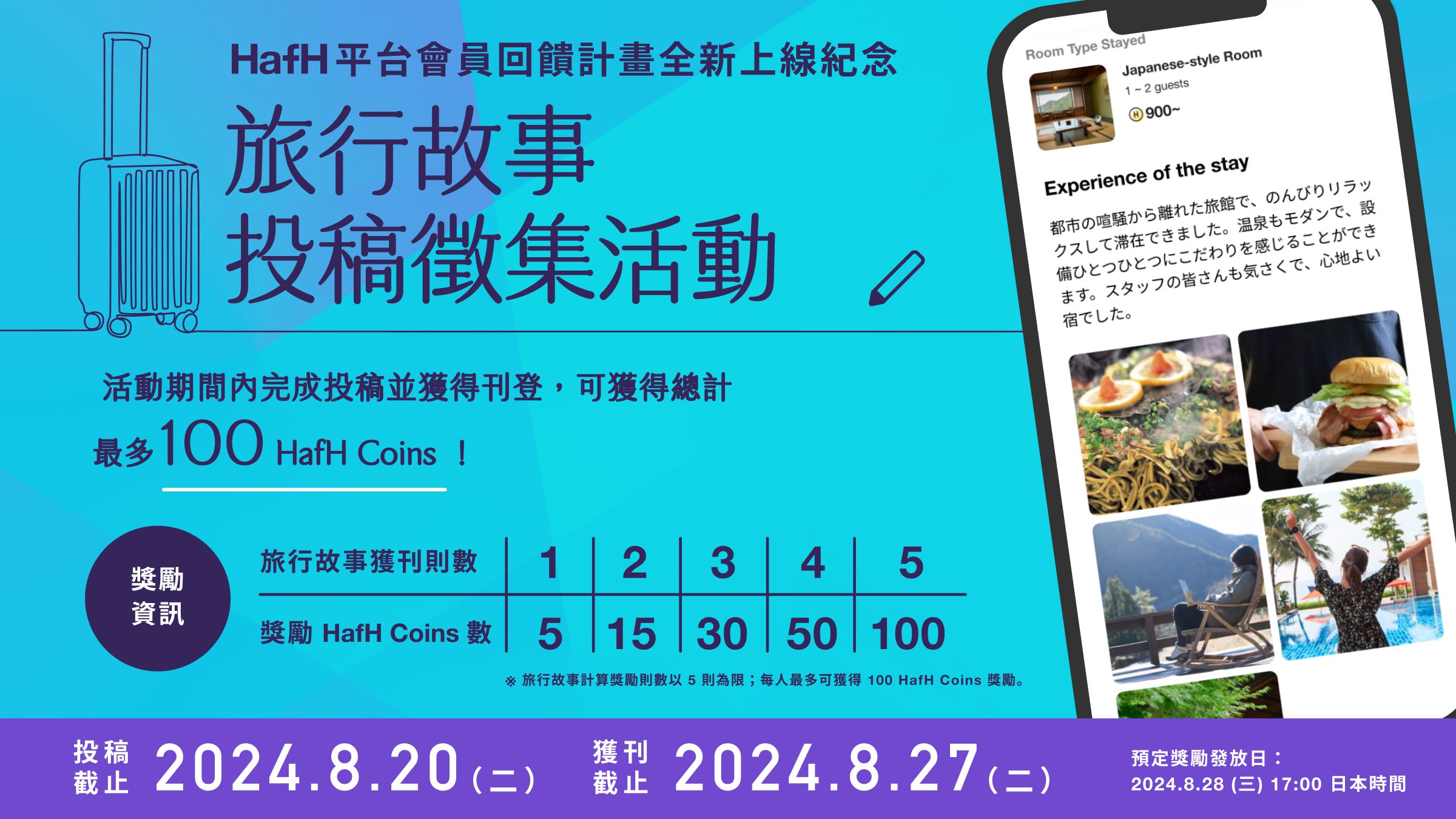 HafH 平台會員回饋計畫推出紀念!現正舉辦最多可獲得 100 HafH Coins 的「旅行故事投稿徵集活動」!